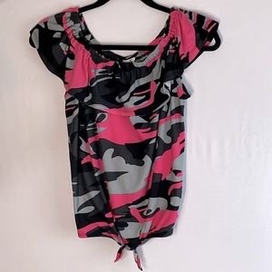 Paper Tee Girl Off the Shoulder Scoop Elastic Neckline Tie Front Top Size 14/16